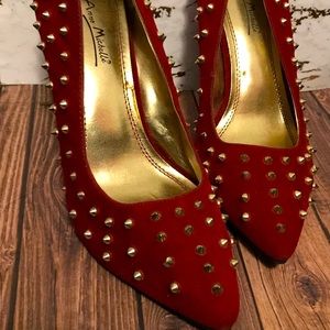 Red & Gold Studded High Heels